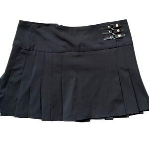 Bebe Vintage Black Pleated Mini Skirt Side Buckle Y2K Made in France Womens M
